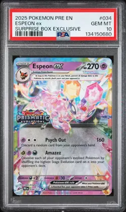 2025 POKEMON PRE EN-PRISMATIC EVOLUTIONS SURPRISE BOX EXCLUSIVE ESPEON EX PSA 10 - Image 1