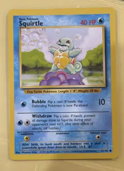 Squirtle 63/102 NM Base Set Unlimited Pokemon - Image 1