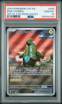 2024 POKEMON TEMPORAL FORCES POKEMON CENTER ETB PROMO #098 IRON THORNS PSA 10 - Image 1