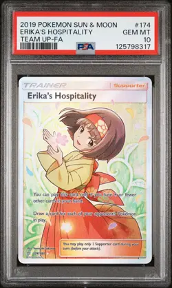2019 POKEMON SUN & MOON TEAM UP #174 FULL ART/ERIKA'S HOSPITALITY PSA 10 - Image 1