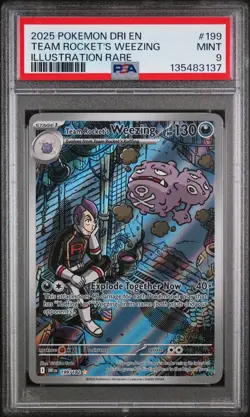 2025 POKEMON DESTINED RIVALS ILLUSTRATION RARE #199 TEAM ROCKET'S WEEZING PSA 9 - Image 1