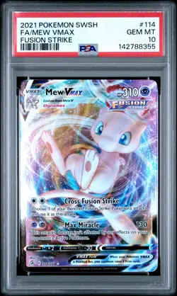 2021 POKEMON SWORD & SHIELD FUSION STRIKE #114 FULL ART/MEW VMAX PSA 10 - Image 1