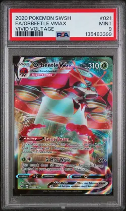2020 POKEMON SWORD & SHIELD VIVID VOLTAGE #021 FULL ART/ORBEETLE VMAX PSA 9 - Image 1
