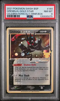 2021 POKEMON SWSH PROMO CELEBRATIONS ETB #144 GRENINJA-GOLD STAR PSA 8 - Image 1