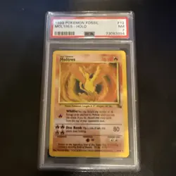 1999 Pokemon Fossil Moltres Holo PSA 7 #12 – Vintage WOTC Rare Card NM - Image 1