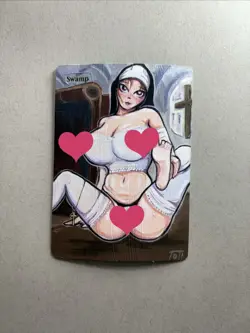 MTG Painted Nun Anime Girl Swamp Alter Card - Image 1