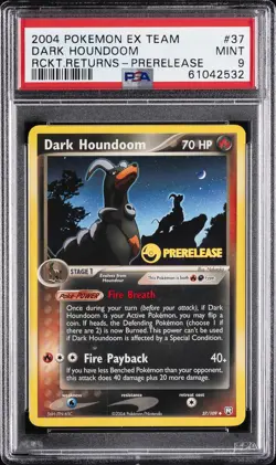 2004 POKEMON EX TEAM ROCKET RETURNS PRERELEASE #37 DARK HOUNDOOM PSA 9 - Image 1