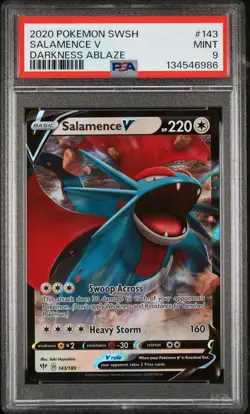 2020 POKEMON SWORD & SHIELD DARKNESS ABLAZE #143 SALAMENCE V PSA 9 - Image 1