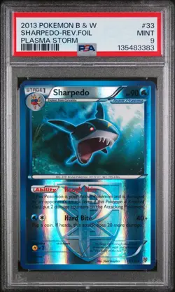 2013 POKEMON BLACK & WHITE PLASMA STORM #33 SHARPEDO-REVERSE FOIL PSA 9 - Image 1