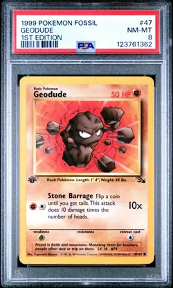1999 POKEMON FOSSIL 1ST EDITION #47 GEODUDE PSA 8 - Image 1