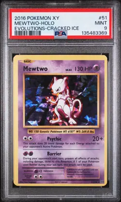 2016 POKEMON XY EVOLUTIONS CRACKED ICE #51 MEWTWO-HOLO PSA 9 - Image 1