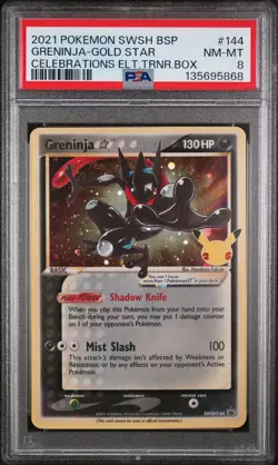 2021 POKEMON SWSH PROMO CELEBRATIONS ETB #144 GRENINJA-GOLD STAR PSA 8 - Image 1