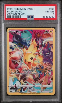 2023 POKEMON SWORD & SHIELD CROWN ZENITH #160 FULL ART/PIKACHU PSA 8 - Image 1