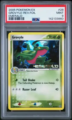 2005 POKEMON EX EMERALD #28 GROVYLE-REVERSE FOIL PSA 9 - Image 1