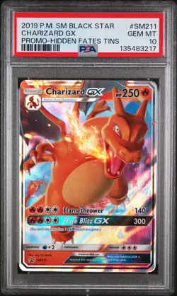 2019 POKEMON SM BLACK STAR PROMO HIDDEN FATES TINS #SM211 CHARIZARD GX PSA 10 - Image 1