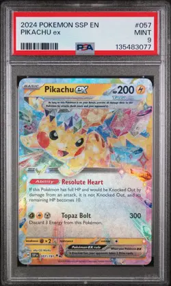 2024 POKEMON SSP EN-SURGING SPARKS #057 PIKACHU EX PSA 9 - Image 1