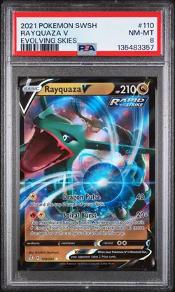 2021 POKEMON SWORD & SHIELD EVOLVING SKIES #110 RAYQUAZA V PSA 8 - Image 1