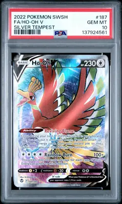 2022 POKEMON SWORD & SHIELD SILVER TEMPEST #187 FULL ART/HO-OH V PSA 10 - Image 1