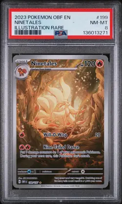 2023 POKEMON OBF EN-OBSIDIAN FLAMES ILLUSTRATION RARE #199 NINETALES PSA 8 - Image 1