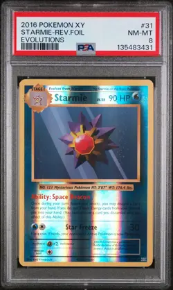 2016 POKEMON XY EVOLUTIONS #31 STARMIE-REVERSE FOIL PSA 8 - Image 1