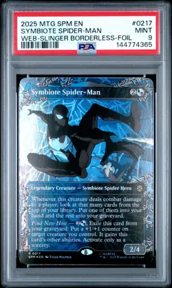 2025 MTG MARVEL'S SPIDER-MAN BORDERLESS-FOIL #0217 SYMBIOTE SPIDER-MAN PSA 9 - Image 1