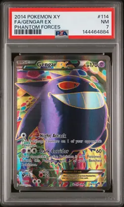 2014 POKEMON XY PHANTOM FORCES #114 FULL ART/GENGAR EX PSA 7 - Image 1