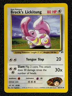 Brock's Lickitung 41/132 Gym Heroes Series Uncommon 1999-2000 Pokemon Card NM - Image 1
