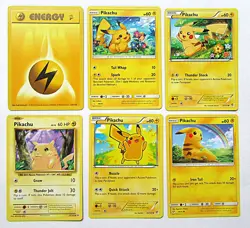 Pikachu Pokemon Cards Lot and Base Set 2 Electric Energy Card - 6 Card Lot - LP - Image 1