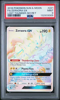 2018 POKEMON SUN & MOON LOST THUNDER SECRET #221 FULL ART/ZERAORA GX PSA 9 - Image 1