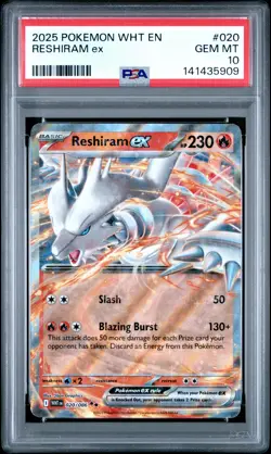 2025 POKEMON WHT EN-WHITE FLARE #020 RESHIRAM EX PSA 10 - Image 1