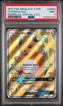 2017 POKEMON SM BLACK STAR PROMO #SM90 FULL ART/RAICHU GX PSA 9 - Image 1
