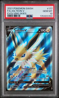 2021 POKEMON SWORD & SHIELD EVOLVING SKIES #177 FULL ART/JOLTEON V PSA 10 - Image 1