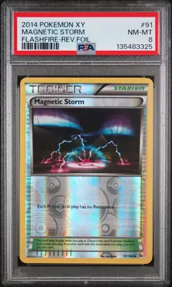 2014 POKEMON XY FLASHFIRE #91 MAGNETIC STORM-REVERSE FOIL PSA 8 - Image 1