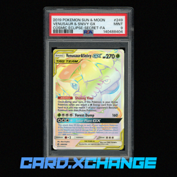 2019 Pokemon Sun Moon Cosmic Eclipse 249 Venusaur & Snivy Gx Secret PSA 9 - Image 1