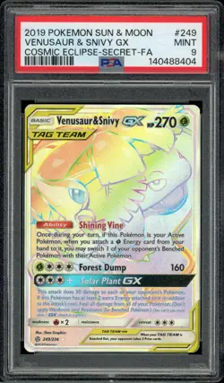 2019 Pokemon Sun Moon Cosmic Eclipse 249 Venusaur & Snivy Gx Secret PSA 9 - Image 2