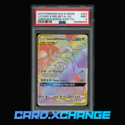 2019 Pokemon Sun & Moon Unbroken Bonds #224 Lucario & Melmetal Gx Secret PSA 9 - Image 1