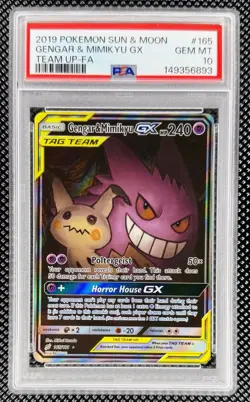 2019 POKEMON SUN & MOON TEAM UP #165 FULL ART/GENGAR & MIMIKYU GX PSA 10 - Image 1