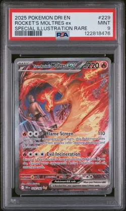 2025 POKEMON DRI SPECIAL ILLUSTRATION RARE #229 TEAM ROCKET'S MOLTRES EX PSA 9 - Image 1