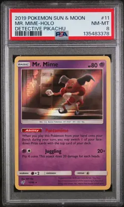 2019 POKEMON SUN & MOON DETECTIVE PIKACHU #11 MR. MIME-HOLO PSA 8 - Image 1