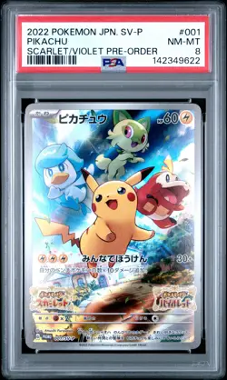 2022 POKEMON JAPANESE SV PROMO SCARLET & VIOLET PRE-ORDER #001 PIKACHU PSA 8 - Image 1