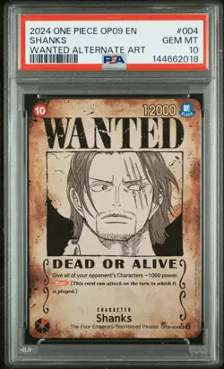 2024 ONE PIECE OP09-EMPERORS IN THE NEW WORLD WANTED ALTERNATE ART SHANKS PSA 10 - Image 1