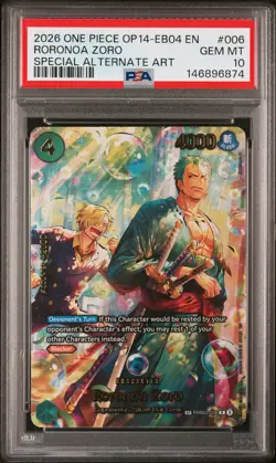 2026 ONE PIECE OP14-EB04-THE AZURE SEA'S SEVEN ALT ART #006 RORONOA ZORO PSA 10 - Image 1