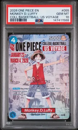 2026 ONE PIECE PROMOS COLLEGE BASKETBALL : US VOYAGE #055 MONKEY D. LUFFY PSA 10 - Image 1