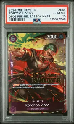 2024 ONE PIECE PROMO WINGS OF THE CAPTAIN PRE-RELEASE-WINNER RORONOA ZORO PSA 10 - Image 1