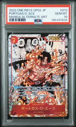 2022 ONE PIECE JPN OP02-PARAMOUNT WAR MANGA ALTERNATE ART PORTGAS D. ACE PSA 10 - Image 1