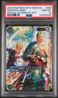 2026 ONE PIECE THE AZURE SEA'S SEVEN SPECIAL ALT ART #006 RORONOA ZORO PSA 10 - Image 1