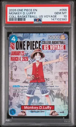 2026 ONE PIECE PROMOS COLLEGE BASKETBALL : US VOYAGE #055 MONKEY D. LUFFY PSA 10 - Image 1