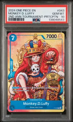 2024 ONE PIECE PROMOS 2ND ANNIV TOURNAMENT-PARTICIPATION MONKEY D. LUFFY PSA 10 - Image 1