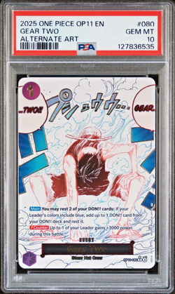 2025 One Piece OP11 Gear Two #080 Alternate Art PSA 10 - Fist of Divine Speed - Image 1