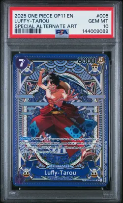 2025 ONE PIECE OP11-A FIST OF DIVINE SPEED ALTERNATE ART #005 LUFFY-TAROU PSA 10 - Image 1